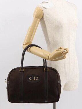 Christian Dior Trotter Canvas Hand Bag Brown Gold